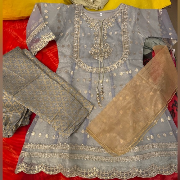 Elegant gray and Gold Embroidered Outfit - Picture 3 of 5